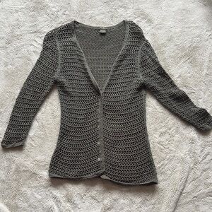 Eddie Bauer Crochet Knit Button-Up Top | Boho Coastal Grandma Core Size Medium